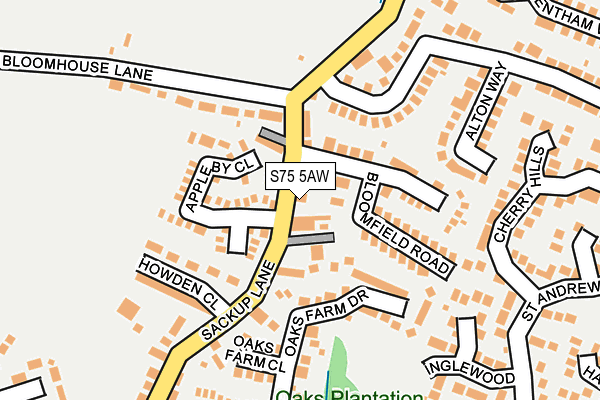 S75 5AW map - OS OpenMap – Local (Ordnance Survey)