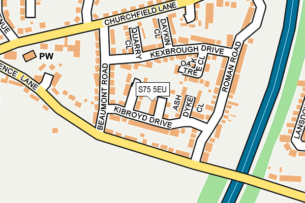 S75 5EU map - OS OpenMap – Local (Ordnance Survey)