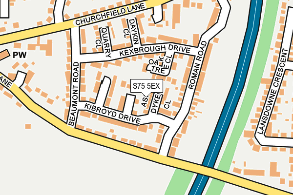 S75 5EX map - OS OpenMap – Local (Ordnance Survey)