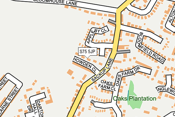 S75 5JP map - OS OpenMap – Local (Ordnance Survey)