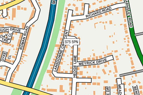 S75 5PN map - OS OpenMap – Local (Ordnance Survey)