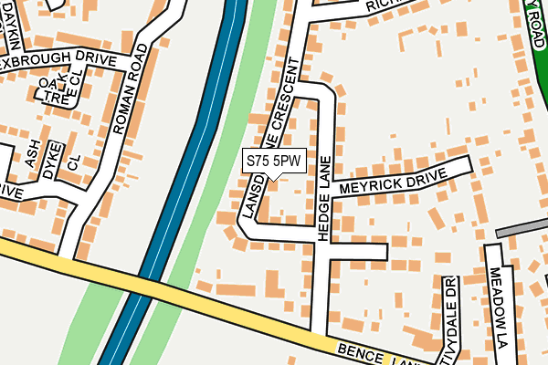 S75 5PW map - OS OpenMap – Local (Ordnance Survey)