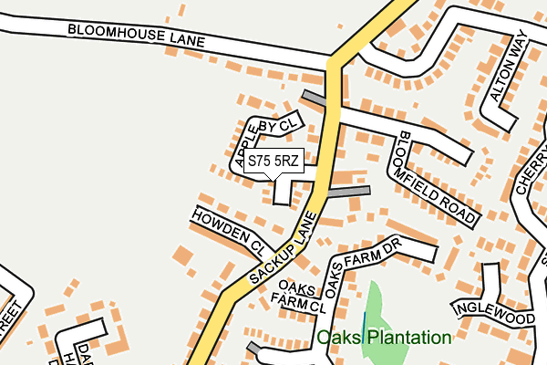 S75 5RZ map - OS OpenMap – Local (Ordnance Survey)