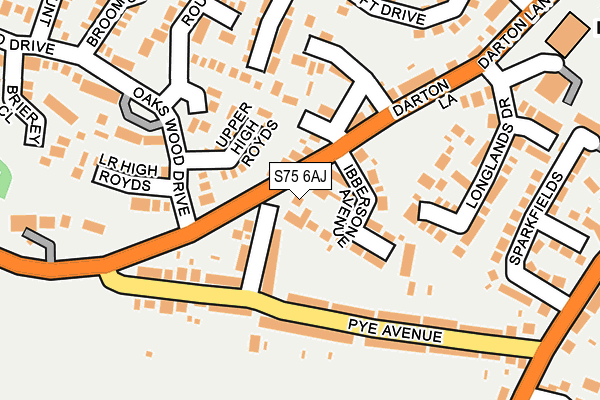 S75 6AJ map - OS OpenMap – Local (Ordnance Survey)