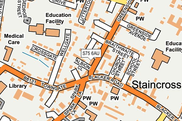 S75 6AU map - OS OpenMap – Local (Ordnance Survey)