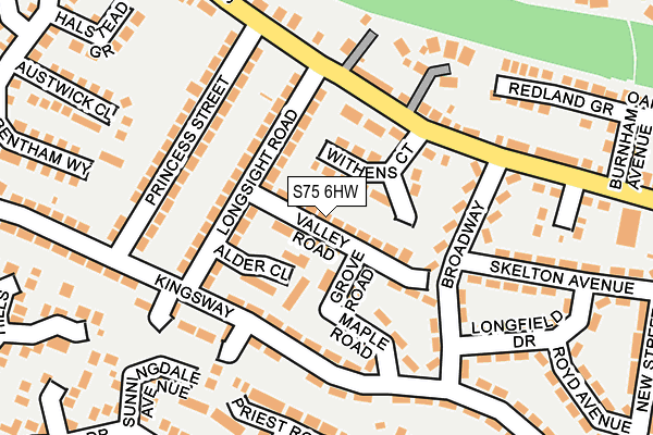 S75 6HW map - OS OpenMap – Local (Ordnance Survey)