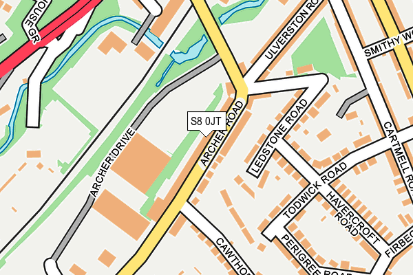 S8 0JT map - OS OpenMap – Local (Ordnance Survey)