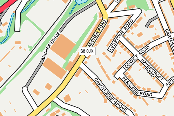 S8 0JX map - OS OpenMap – Local (Ordnance Survey)