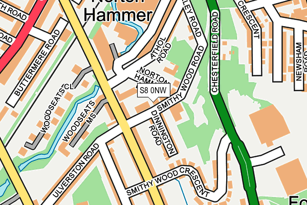 S8 0NW map - OS OpenMap – Local (Ordnance Survey)