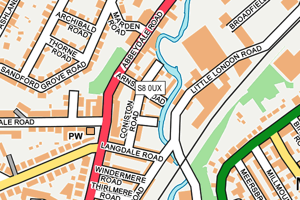 S8 0UX map - OS OpenMap – Local (Ordnance Survey)