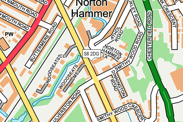 S8 2DG map - OS OpenMap – Local (Ordnance Survey)
