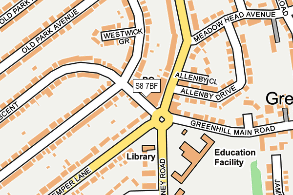 S8 7BF map - OS OpenMap – Local (Ordnance Survey)
