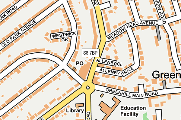 S8 7BP map - OS OpenMap – Local (Ordnance Survey)