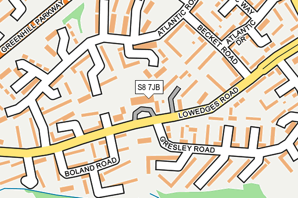 S8 7JB map - OS OpenMap – Local (Ordnance Survey)