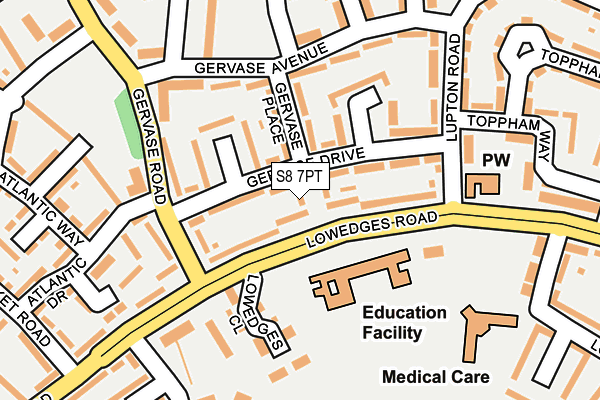 S8 7PT map - OS OpenMap – Local (Ordnance Survey)