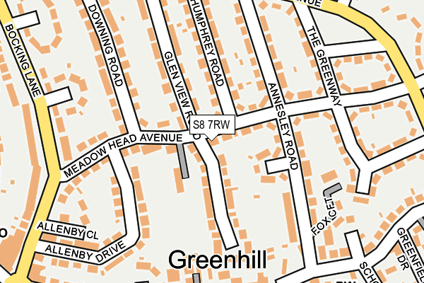 S8 7RW map - OS OpenMap – Local (Ordnance Survey)
