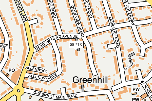 S8 7TX map - OS OpenMap – Local (Ordnance Survey)