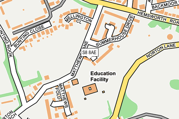 S8 8AE map - OS OpenMap – Local (Ordnance Survey)