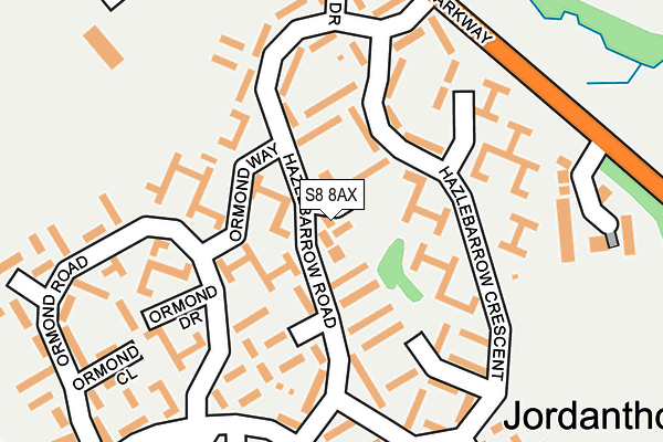 S8 8AX map - OS OpenMap – Local (Ordnance Survey)