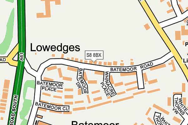 S8 8BX map - OS OpenMap – Local (Ordnance Survey)