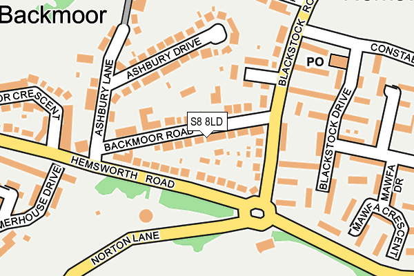 S8 8LD map - OS OpenMap – Local (Ordnance Survey)