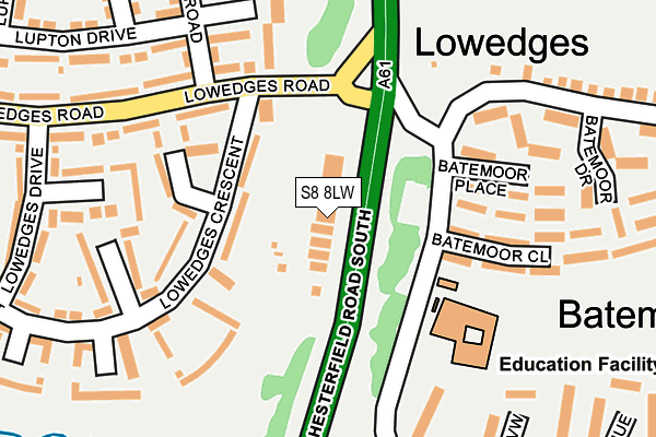S8 8LW map - OS OpenMap – Local (Ordnance Survey)