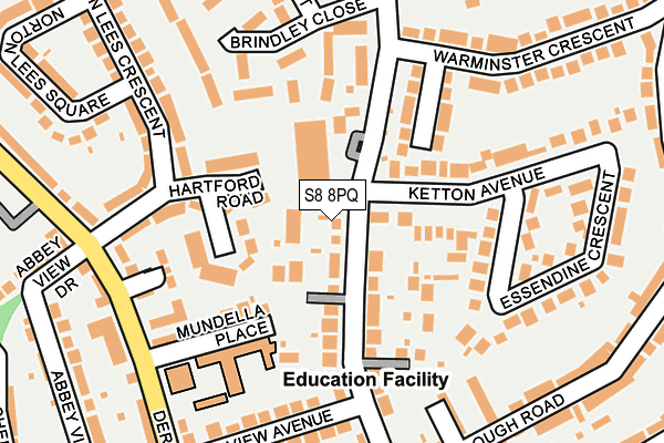 S8 8PQ map - OS OpenMap – Local (Ordnance Survey)