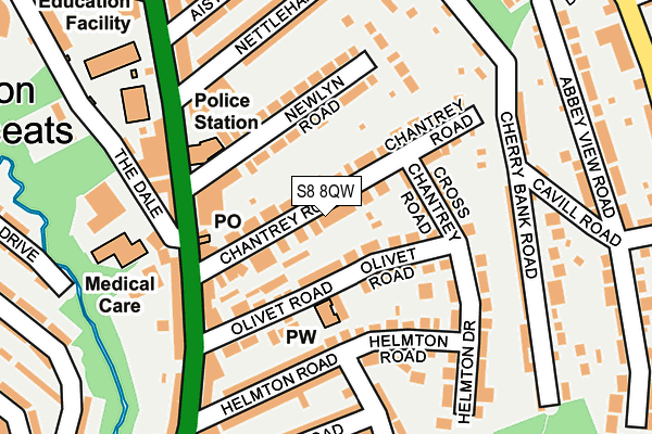 S8 8QW map - OS OpenMap – Local (Ordnance Survey)