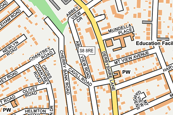 S8 8RE map - OS OpenMap – Local (Ordnance Survey)