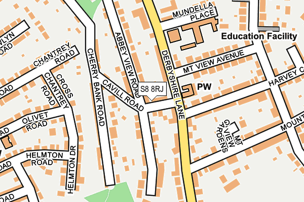 S8 8RJ map - OS OpenMap – Local (Ordnance Survey)