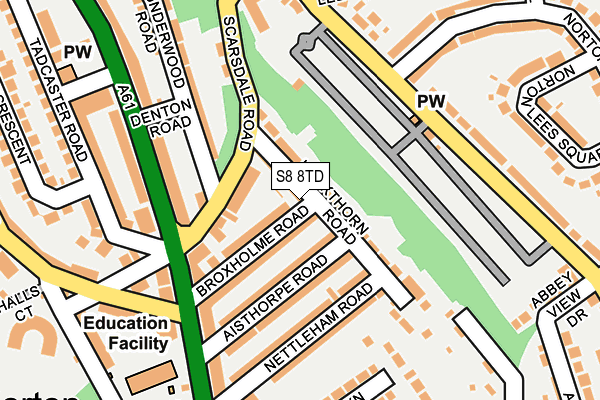 S8 8TD map - OS OpenMap – Local (Ordnance Survey)