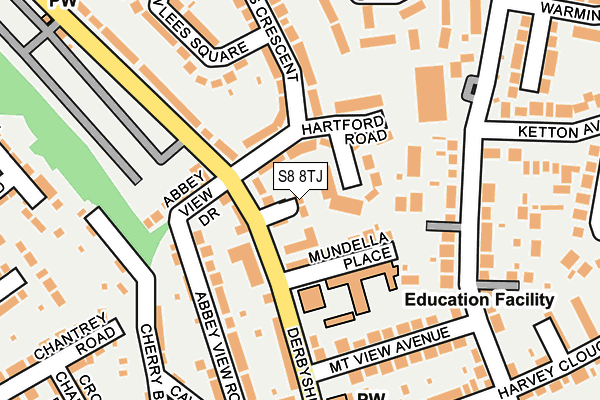 S8 8TJ map - OS OpenMap – Local (Ordnance Survey)