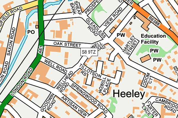 S8 9TZ map - OS OpenMap – Local (Ordnance Survey)