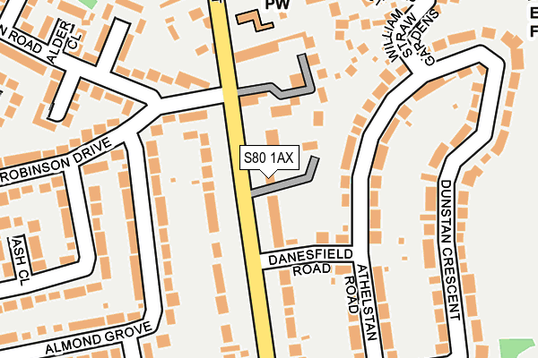 S80 1AX map - OS OpenMap – Local (Ordnance Survey)