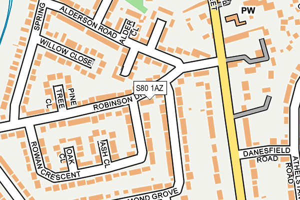 S80 1AZ map - OS OpenMap – Local (Ordnance Survey)