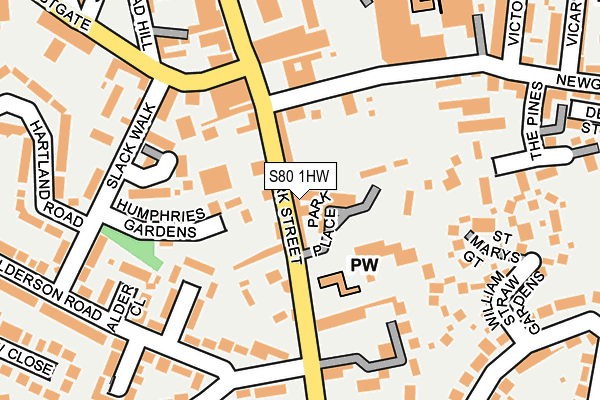 S80 1HW map - OS OpenMap – Local (Ordnance Survey)