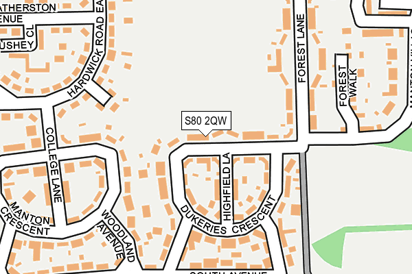 S80 2QW map - OS OpenMap – Local (Ordnance Survey)