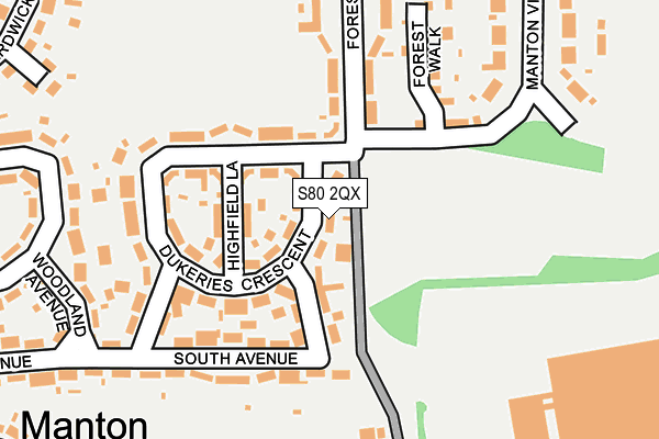 S80 2QX map - OS OpenMap – Local (Ordnance Survey)