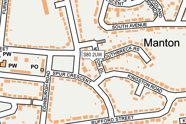 S80 2UW map - OS OpenMap – Local (Ordnance Survey)