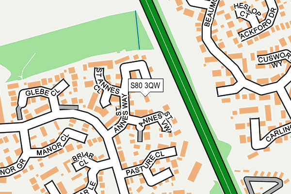 S80 3QW map - OS OpenMap – Local (Ordnance Survey)