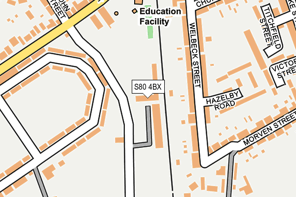 S80 4BX map - OS OpenMap – Local (Ordnance Survey)