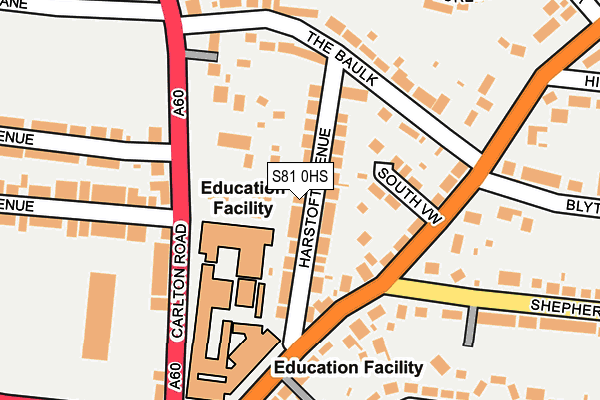 S81 0HS map - OS OpenMap – Local (Ordnance Survey)