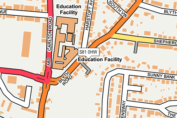 S81 0HW map - OS OpenMap – Local (Ordnance Survey)