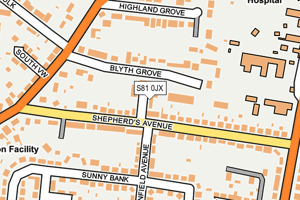 S81 0JX map - OS OpenMap – Local (Ordnance Survey)