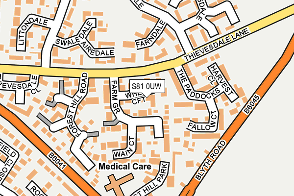 S81 0UW map - OS OpenMap – Local (Ordnance Survey)