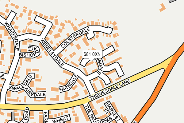 S81 0XN map - OS OpenMap – Local (Ordnance Survey)