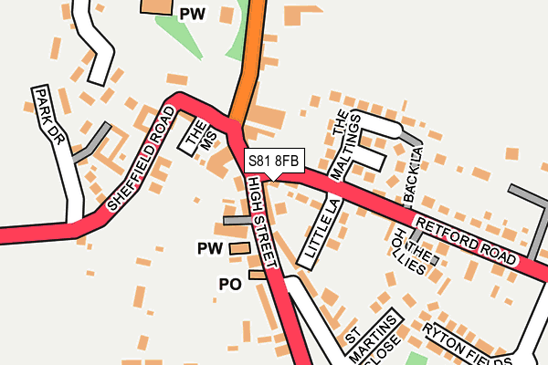 S81 8FB map - OS OpenMap – Local (Ordnance Survey)