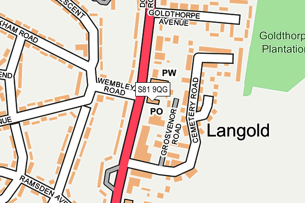 S81 9QG map - OS OpenMap – Local (Ordnance Survey)