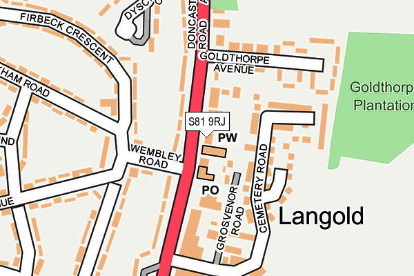 S81 9RJ map - OS OpenMap – Local (Ordnance Survey)