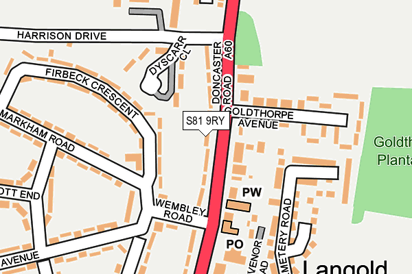 S81 9RY map - OS OpenMap – Local (Ordnance Survey)